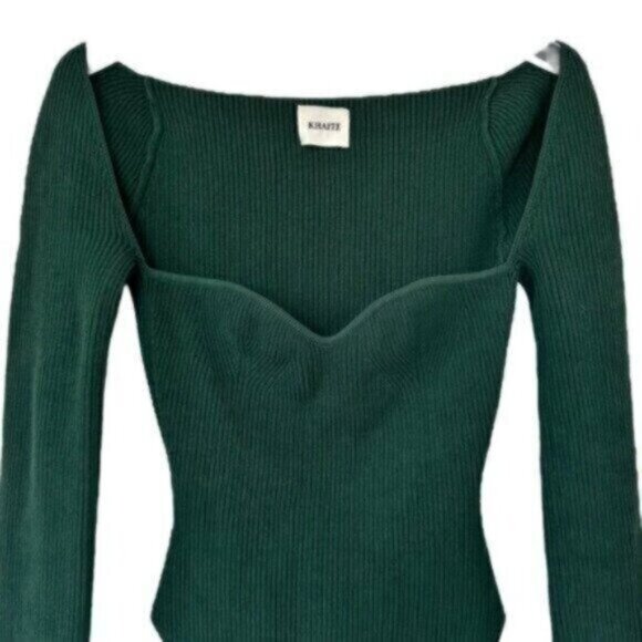 KHAITE Maddy Emerald Green Ribbed Knit Bustier Sweetheart Neckline Top Size M - Picture 5 of 13